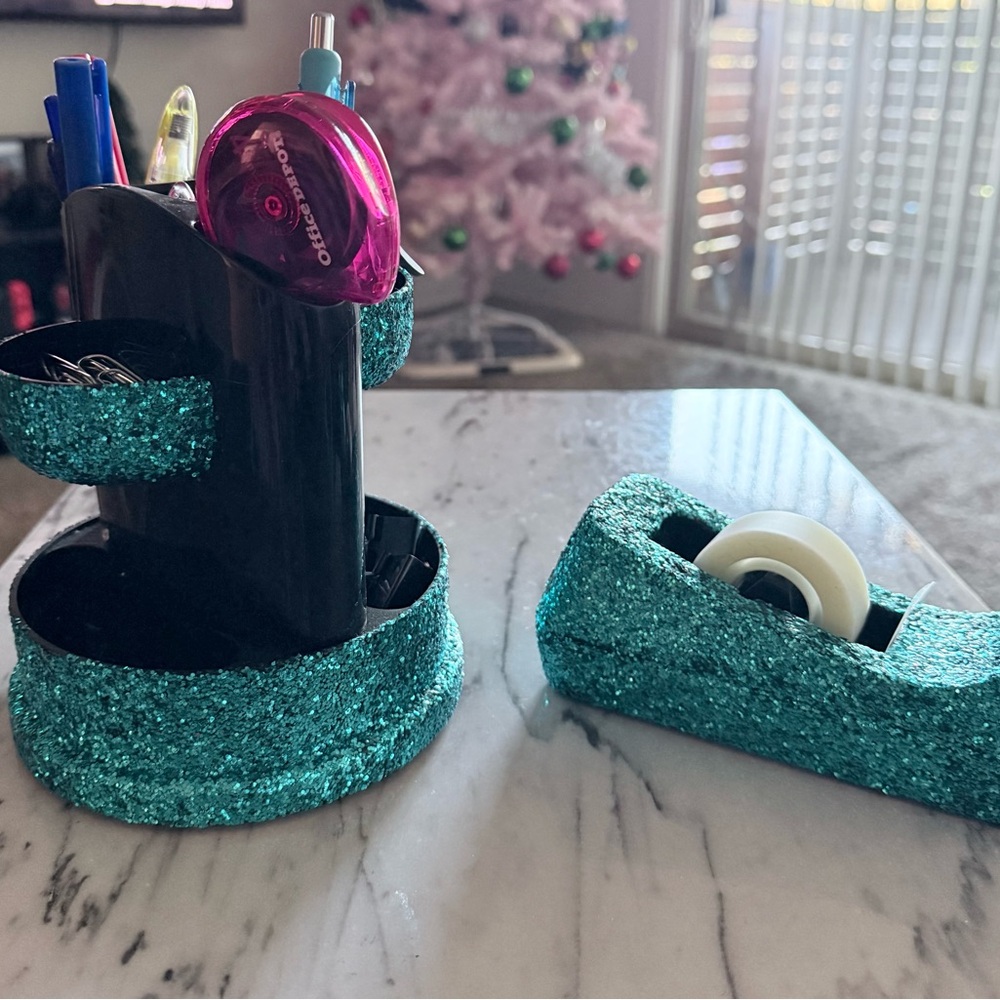 Glittery Desk Organizer Set with Tape Dispenser